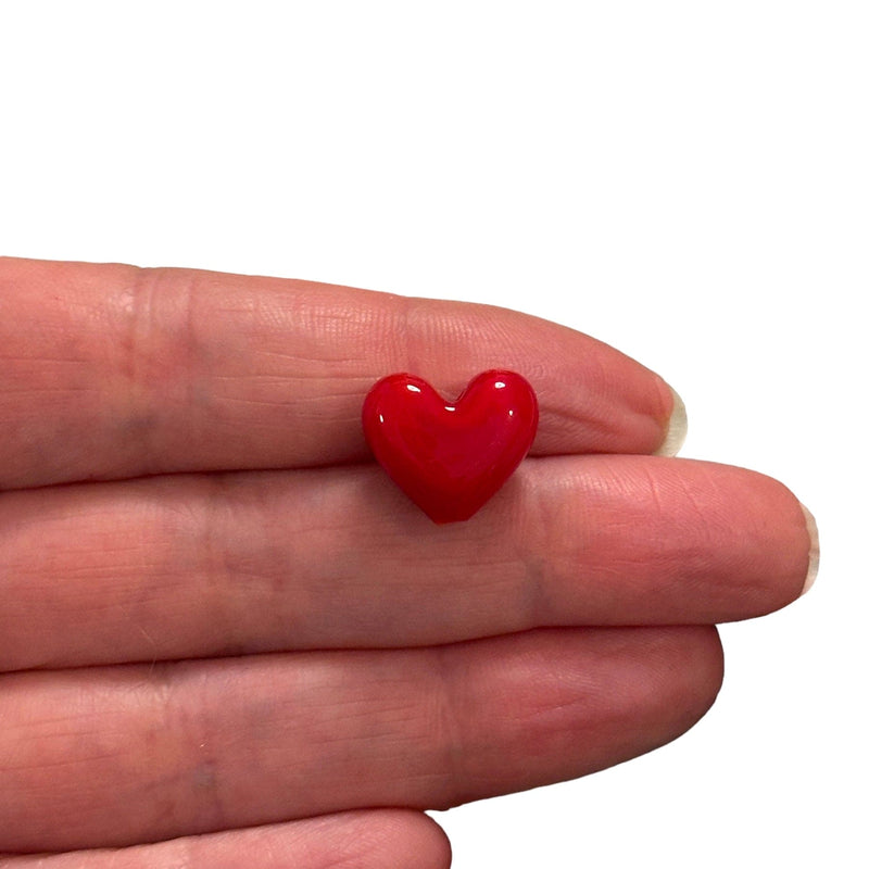 Hand Made Murano Glass Vertical Hole Red Heart Charm