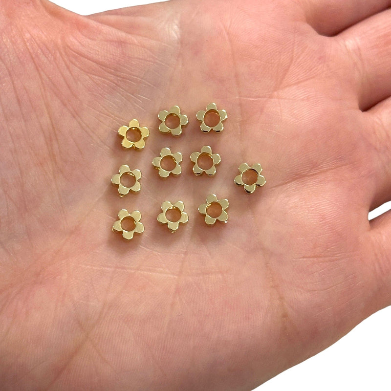 24Kt Gold Plated Hollow Flower Spacer Charms, 10 pcs in a pack