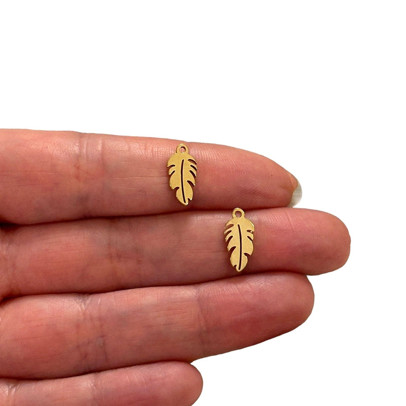 Stainless Steel 24Kt Gold Plated Leaf Charms, 2 pcs in a pack