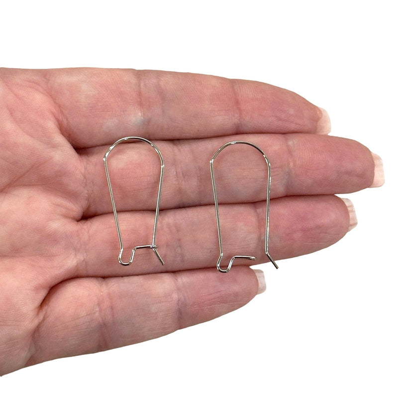 6 Pcs, Rhodium Plated Kidney Earring Hoops, 33mm Kidney Shape Earring Blanks,