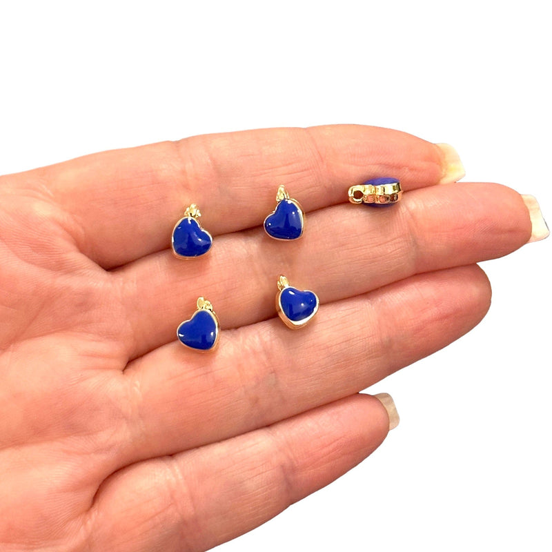 24 Karat vergoldete, doppelseitig marineblau emaillierte Messing-Herzanhänger, 5 Stück in einer Packung