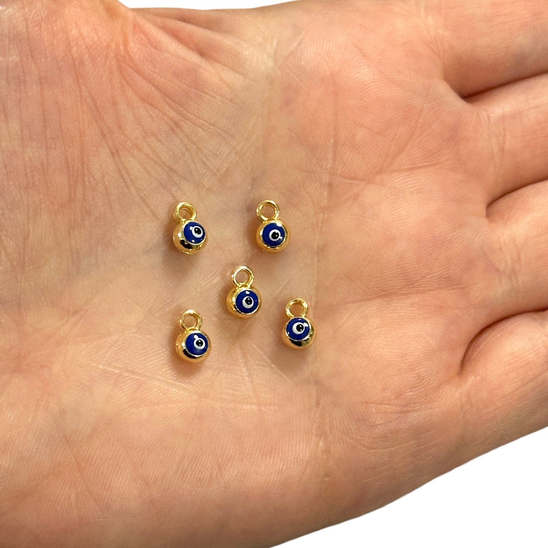 24Kt Gold Plated Double Side Navy Enamelled Evil Eye Charms, 5 pcs in a pack