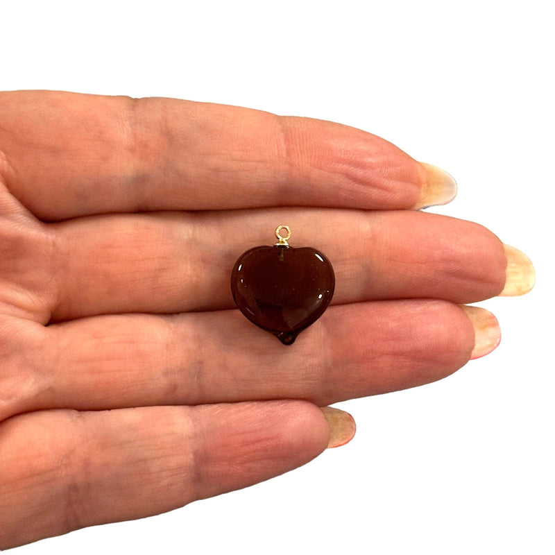 Charme coeur en verre de Murano fabriqué à la main avec épingle plaquée or 24 carats