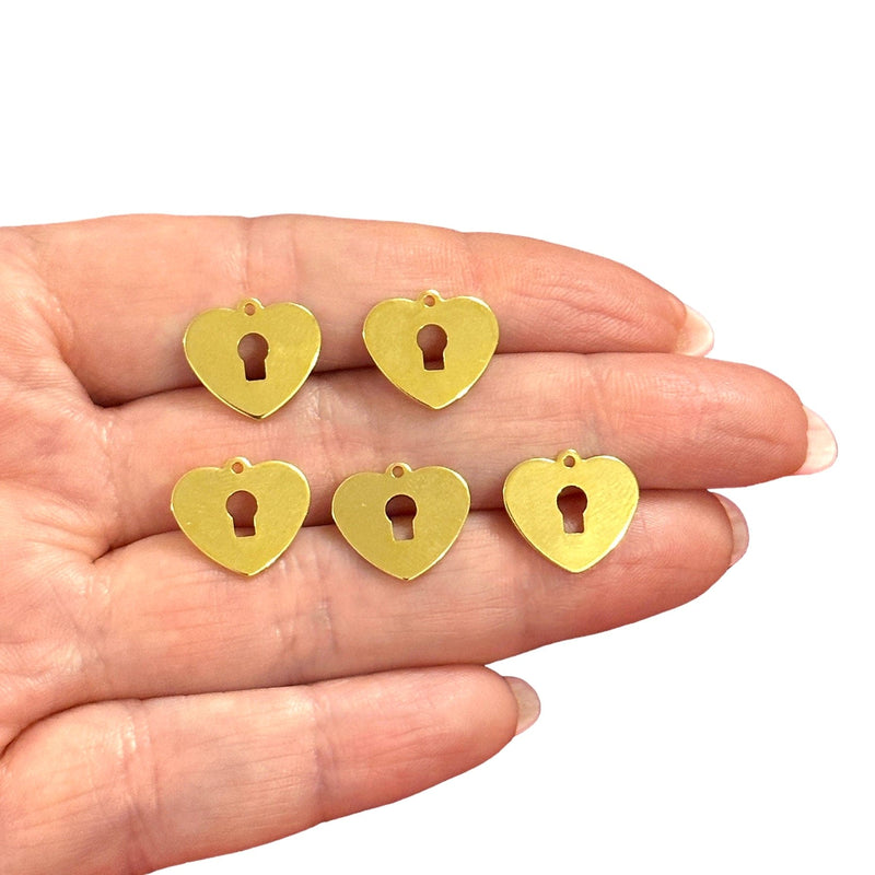 Breloques cœur plaquées or 24 carats, 5 pièces dans un paquet