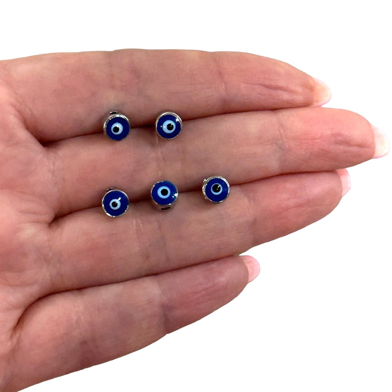 6mm Silver Plated Evil Eye Beads, 6mm Silver Plated Evil Eye Spacers, 5 Pcs in a Pack