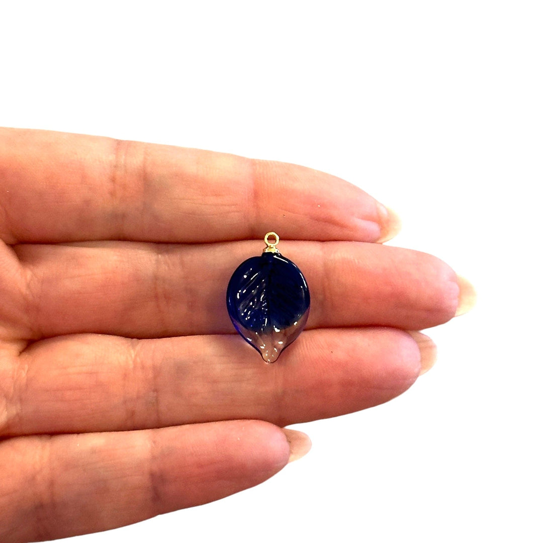 Hand Made Murano Glass Leaf Charm With 24Kt Gold Plated Pin