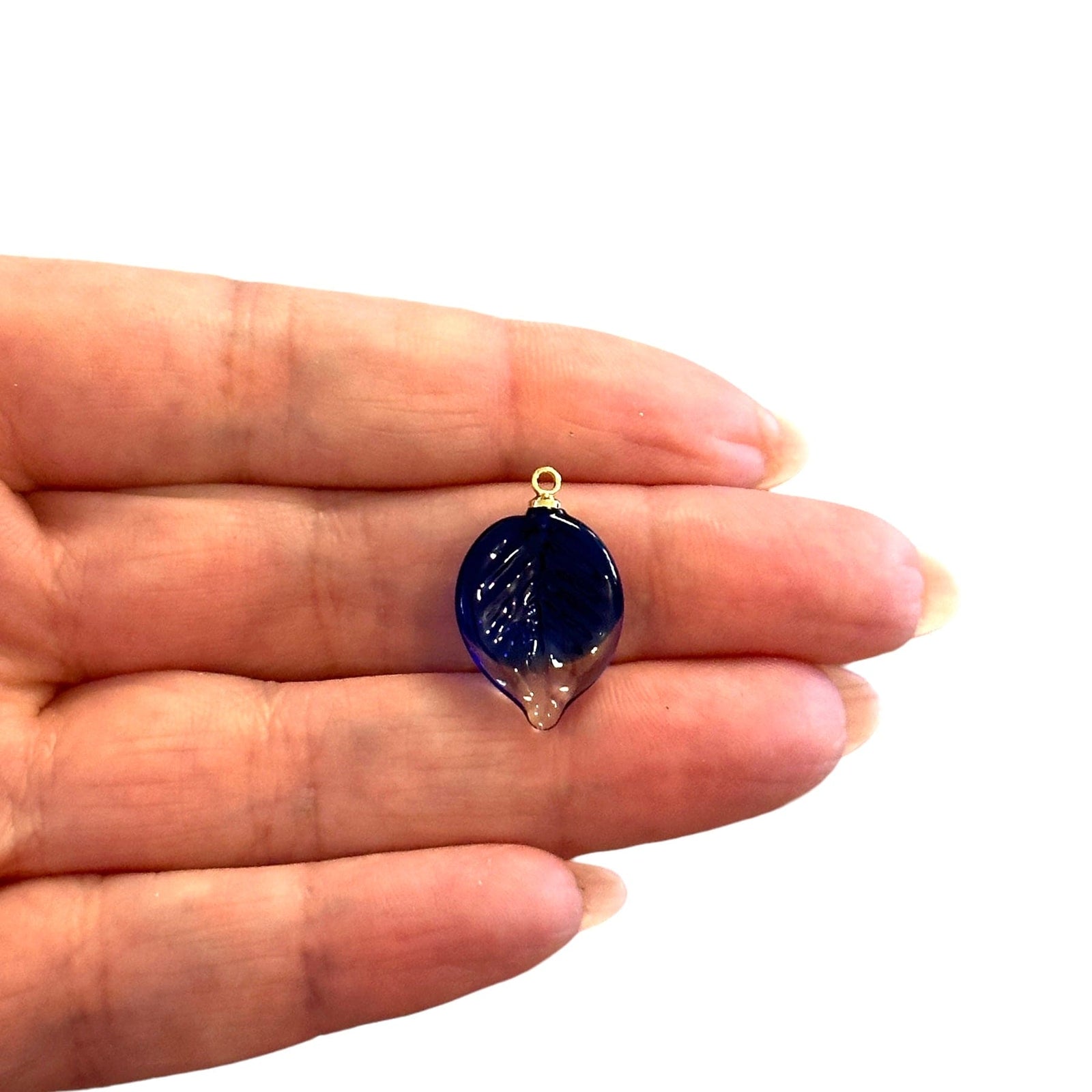 Hand Made Murano Glass Leaf Charm With 24Kt Gold Plated Pin