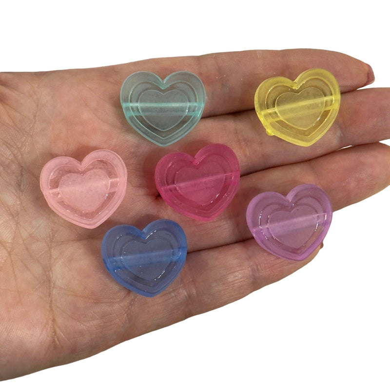 Acrylic Heart Beads, 22mm Acrylic Heart Beads, Assorted 50 Gr Pack, Approx 18 Beads in a Pack