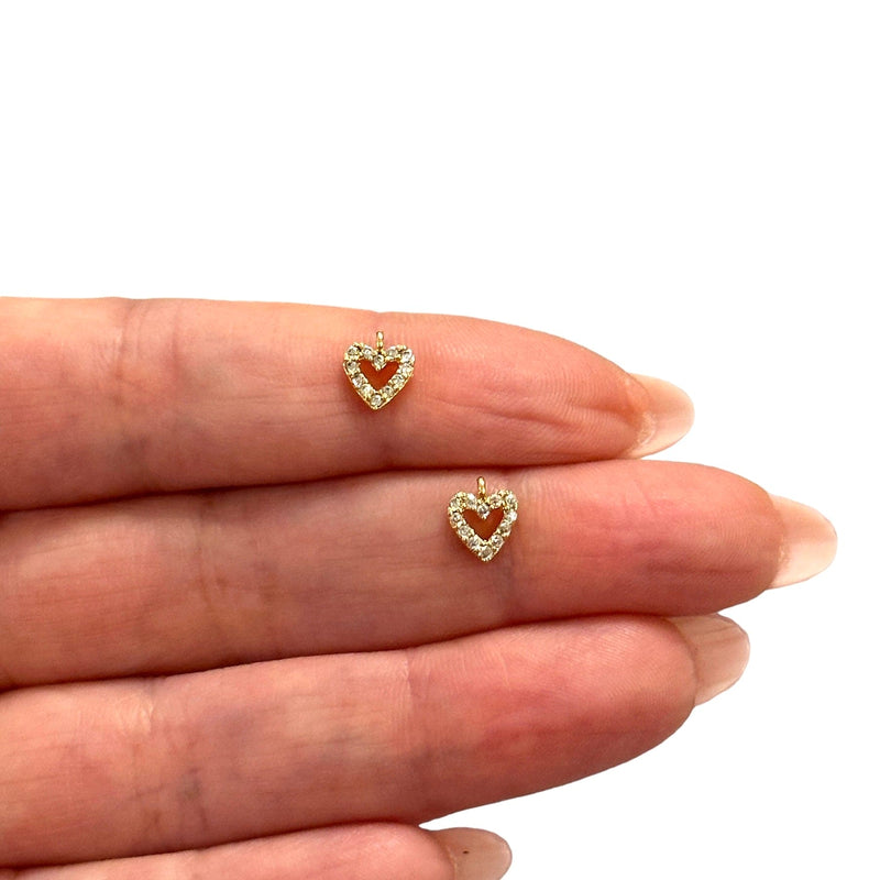 24Kt Gold Plated CZ Micro Paved Heart Charms, 2 pcs in a pack