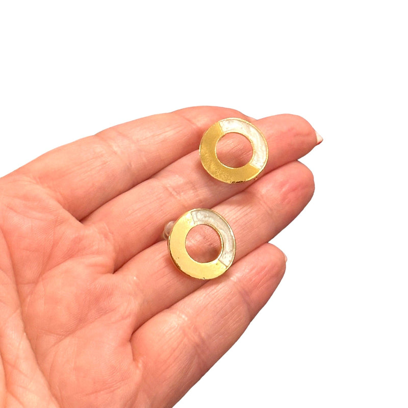 24Kt Gold Plated Ivory Enamelled Brass Stud Earrings, 2 pcs in a pack,