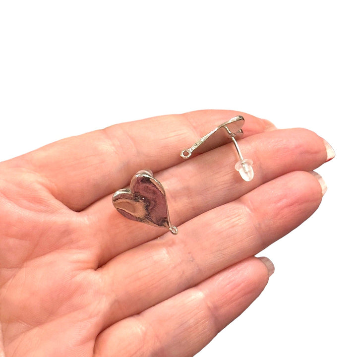 Rhodium Plated Brass Stud Earrings, 2 pcs in a pack,
