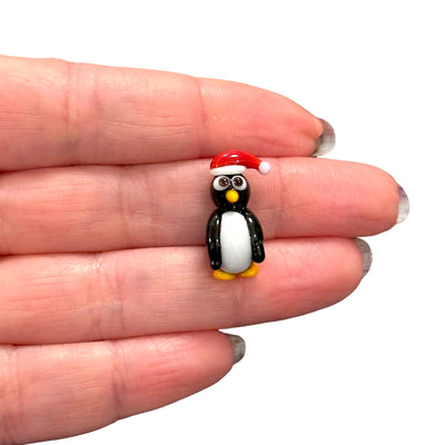 Xmas Penguin Hand Made Murano Glass Charm, Horizontal Hole Xmas Penguin Charm