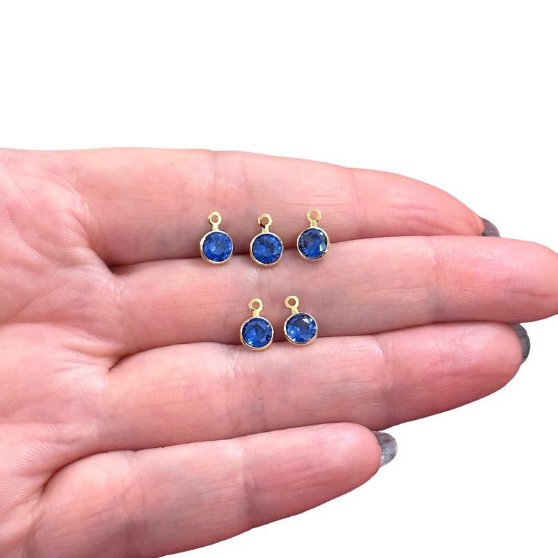 24Kt Gold Plated 4mm Sapphire Cubic Zirconia Charms, 5 pcs in a pack