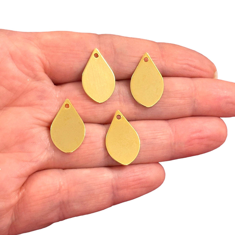 24Kt Gold Plated 20x12mm Drop Tag Charms, Gold Drop Tag Charms, 4 pcs in a pack