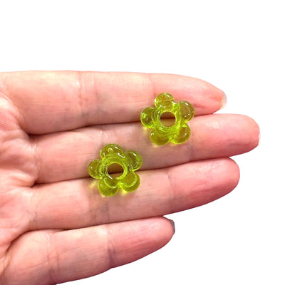 Hand Made Murano Glass Flower Charms With 5mm Holes, 2 pcs in a pack