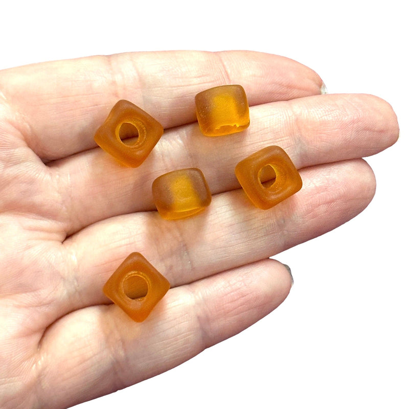 Hand Made Murano Glass Frosted Square Beads With 5mm Holes, 5 pcs in a pack