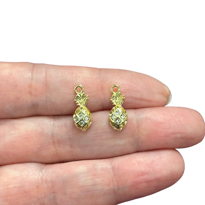 24Kt Gold Plated CZ Micro Pave Pineapple Charms, 2 pcs in a pack