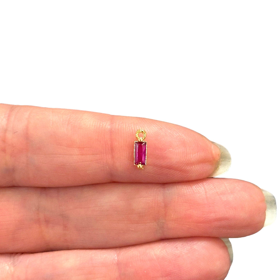 Birthstone Baguette 24Kt Gold Plated CZ Charms, Mini Birthstone CZ Charms