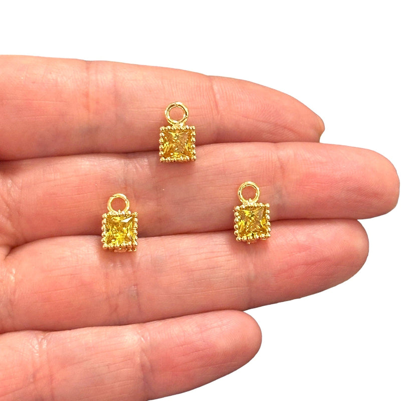 24Kt Gold Plated Square Citrine CZ Charms, 3 pcs in a pack