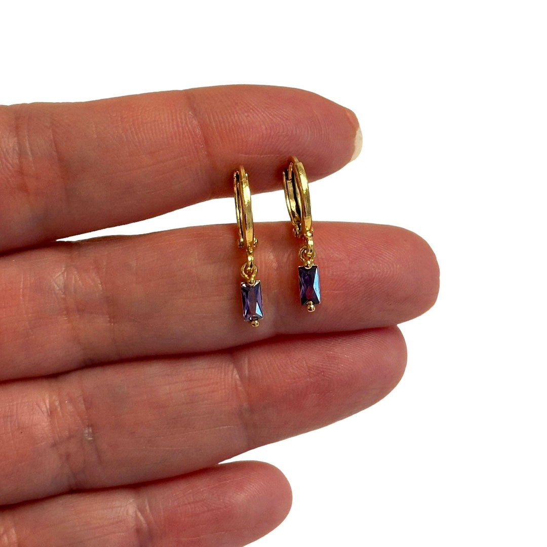 Birthstone Baguette 24Kt Gold Plated CZ Charms, Mini Birthstone CZ Charms