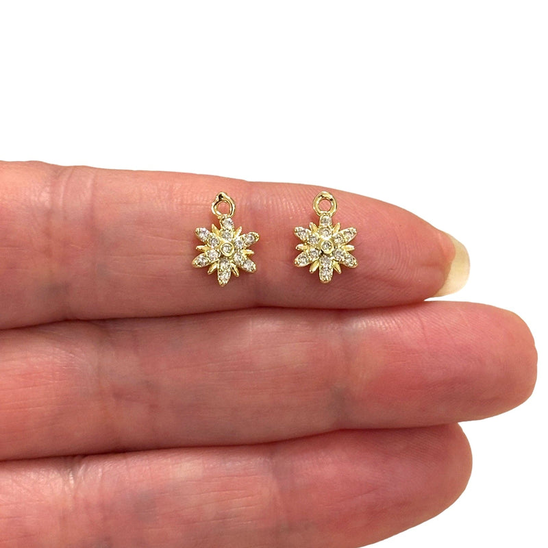 18K Gold Plated CZ Flower Charms, 2 Pcs in a pack