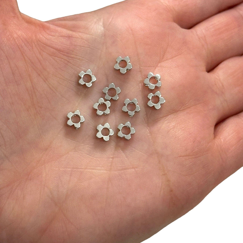 Rhodium Plated Hollow Flower Spacer Charms, 10 pcs in a pack