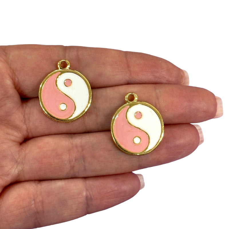 24Kt Gold Plated Rose Enamelled Yin Yang Charms, 2 Pcs in a pack