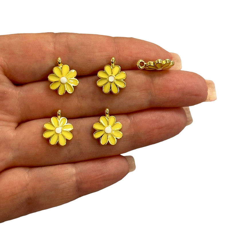 24Kt Gold Plated Yellow Enamelled Daisy Charms, 5 pcs in a pack