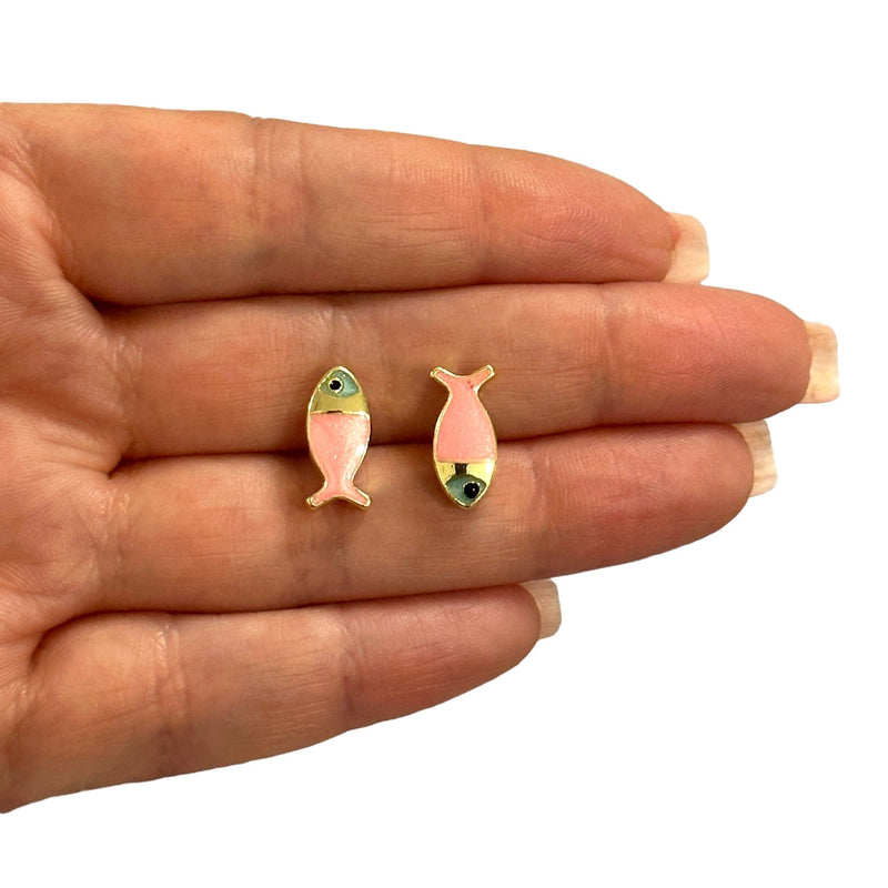 24Kt Gold Plated Double Side Pink Enamelled Fish Spacer Charms
