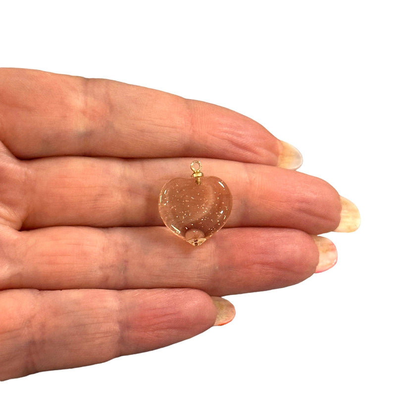 Charme coeur en verre de Murano fabriqué à la main avec épingle plaquée or 24 carats