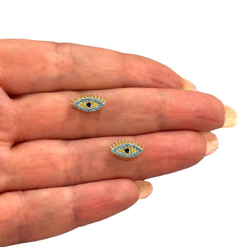 Breloques Micro Pave Evil Eye plaquées or 24 carats, breloques espaceurs Dieu Evil Eye, 2 pièces dans un paquet