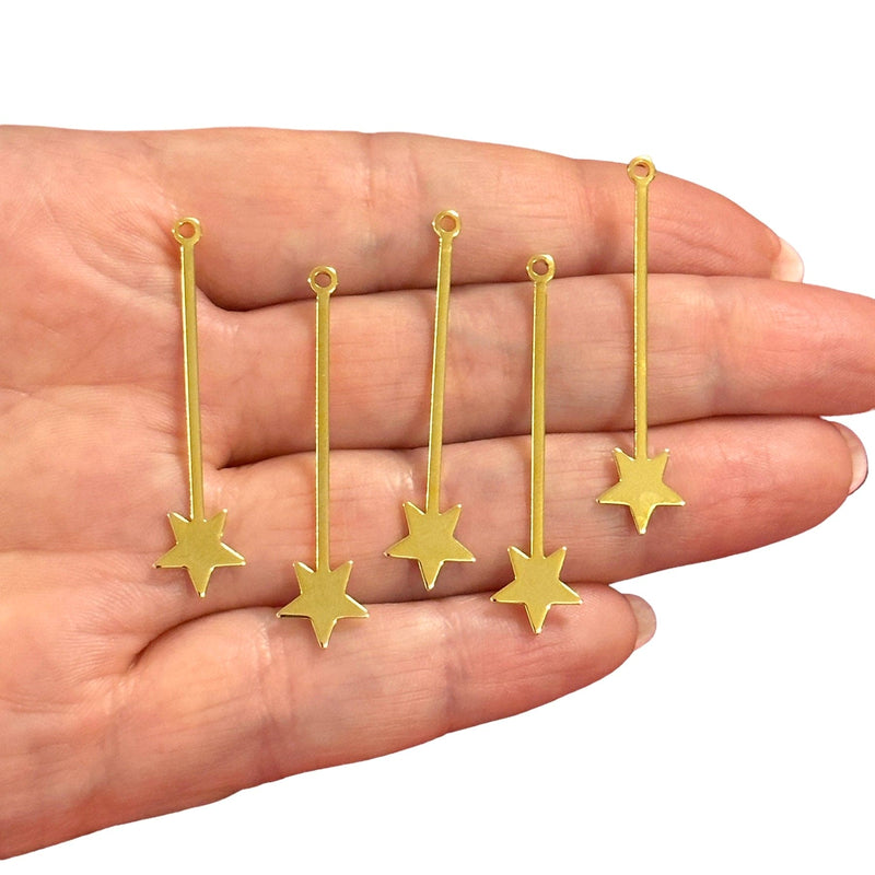 24Kt Gold Plated Star Stick Charms,5 pcs in a pack