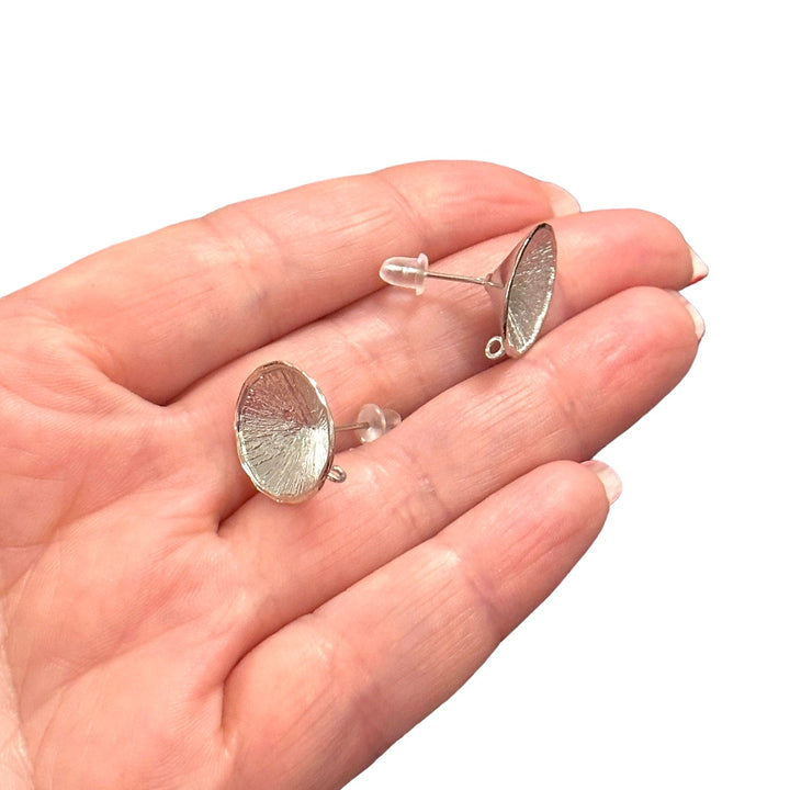 Rhodium Plated Brass Stud Earrings, 2 pcs in a pack,