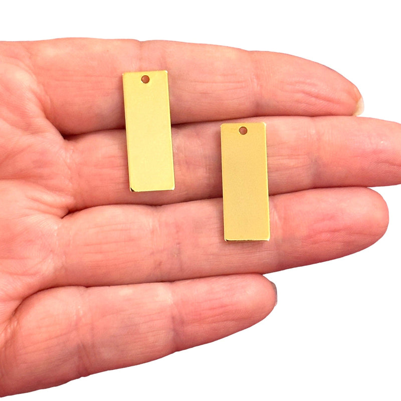 Charmes d’étiquette rectangulaire plaqués or 24 carats 24x9 mm, charmes d’étiquette rectangulaire en or, 2 pièces dans un paquet
