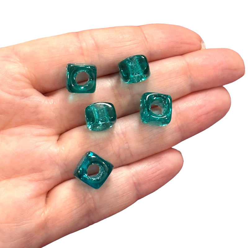 Hand Made Murano Glass Square Beads With 5mm Holes, 5 pcs in a pack