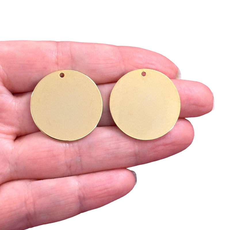 24Kt Gold Plated 26mm Round Tag Charms, Gold Round Tag Charms, 2 pcs in a pack