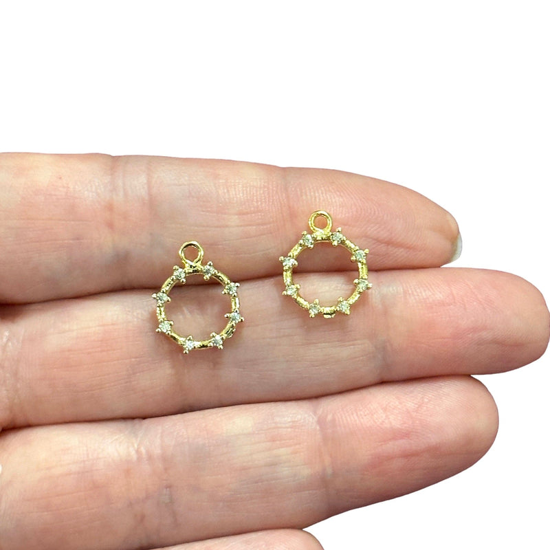 24Kt Gold Plated CZ Micro Pave Circle Charms, 2 pcs in a pack