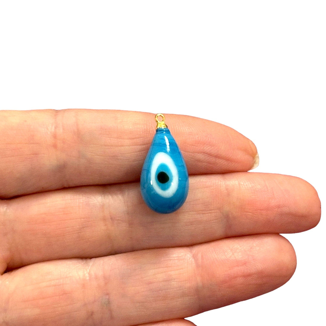 Hand Made Murano Glass Double Side Evil Eye Drop Charm With 24Kt Gold Plated Pin