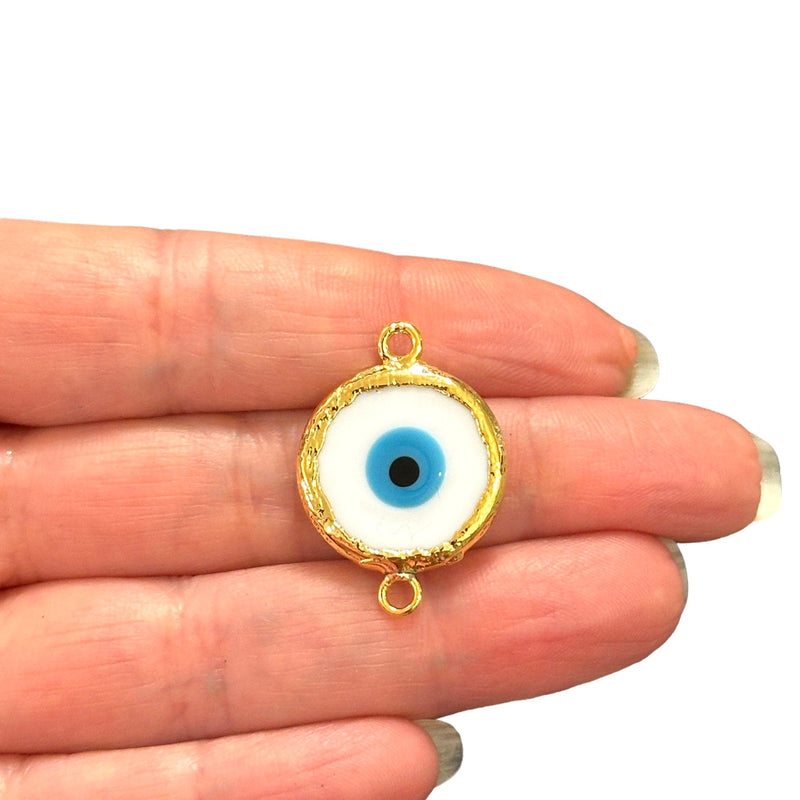 24Kt Gold Plated Hand Made Murano Glass White Evil Eye Connector Charm