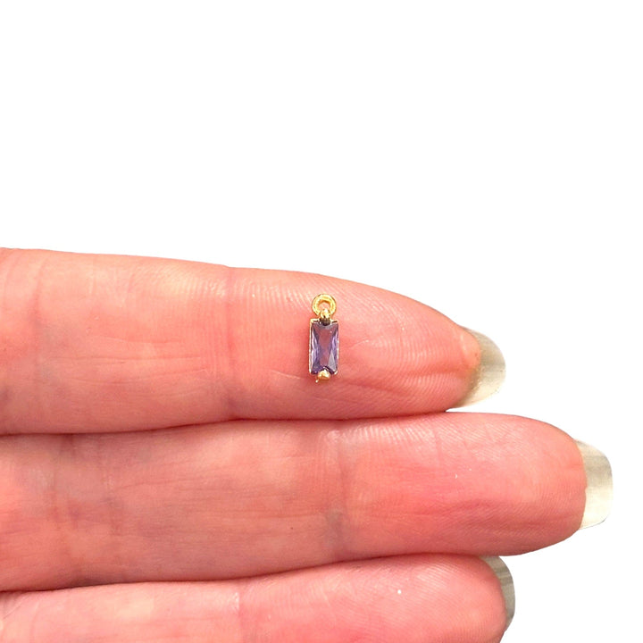 Birthstone Baguette 24Kt Gold Plated CZ Charms, Mini Birthstone CZ Charms
