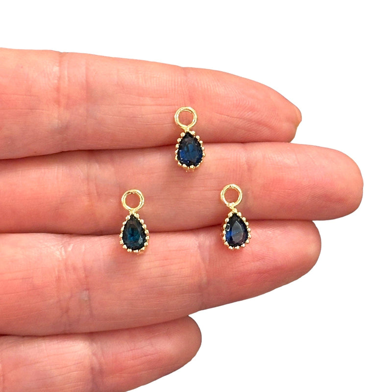 24Kt Gold Plated Drop Sapphire CZ Charms, 3 pcs in a pack