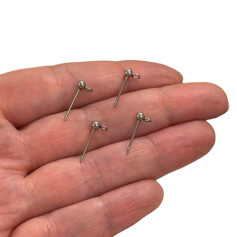Stainless Steel Ball Post Earrings, 3mm Ball Stud Earrings With Loop