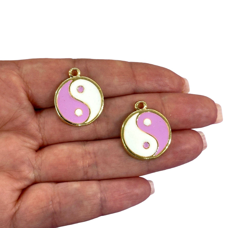 24Kt Gold Plated Orchid Enamelled Yin Yang Charms, 2 Pcs in a pack