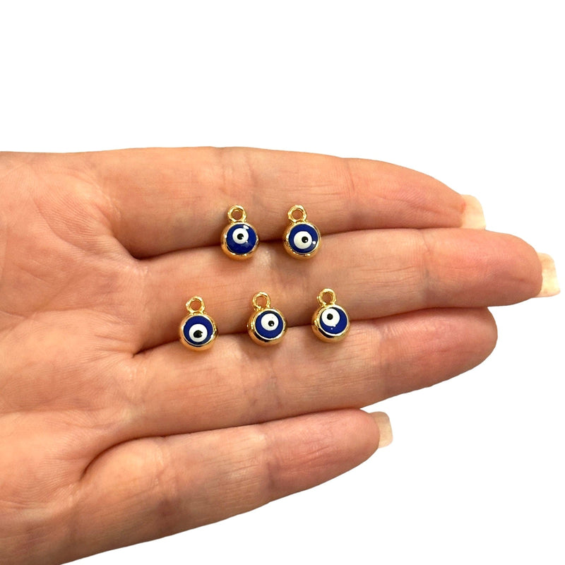 24Kt Gold Plated Double Side Navy Enamelled Evil Eye Charms, 5 pcs in a pack