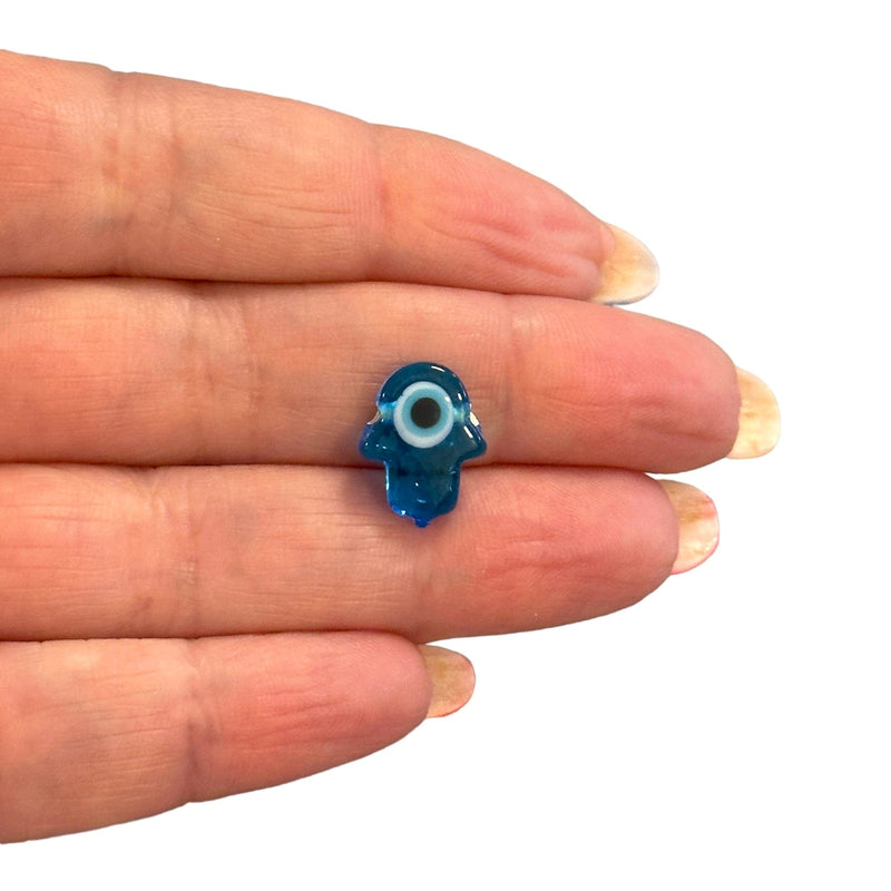 Hand Made Murano Glass Tp Blue Hamsa Charm