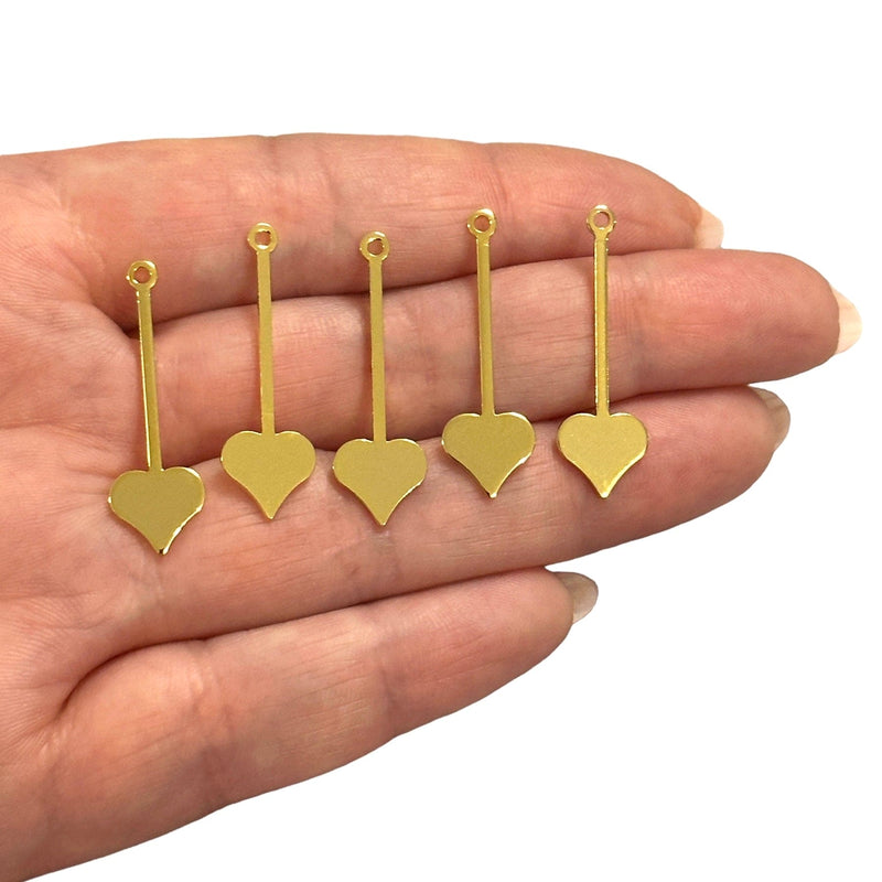24Kt Gold Plated Heart Stick Charms,5 pcs in a pack