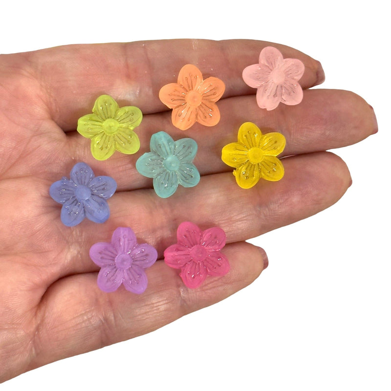 Acrylic Flower Beads, 15mm Acrylic Flower Beads, Assorted 50 Gr Pack, Approx 80 Beads in a Pack