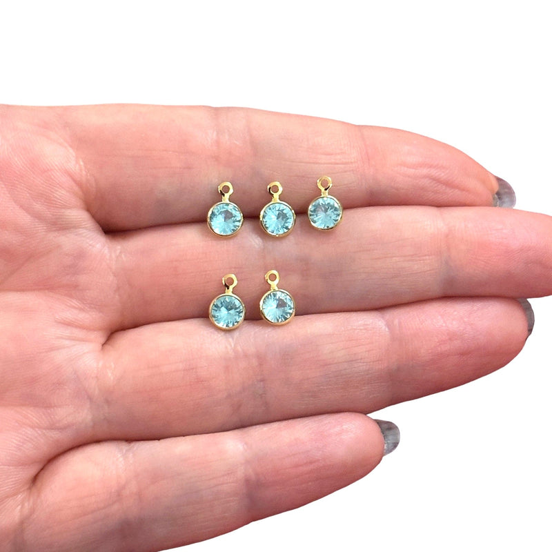 24Kt Gold Plated 4mm Aquamarine Cubic Zirconia Charms, 5 pcs in a pack