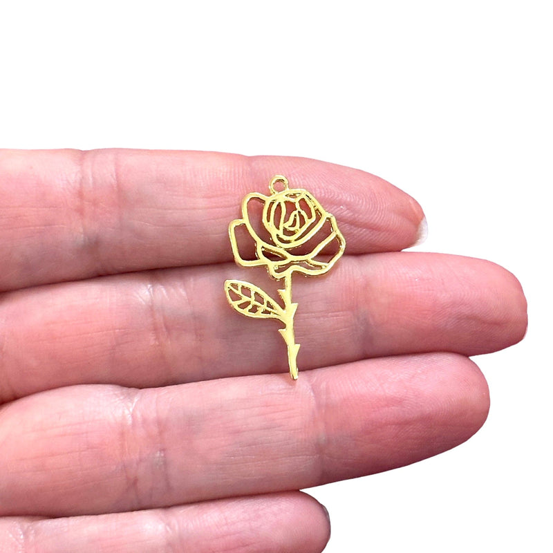 24Kt Gold Plated Birth Flower Charm, Birth Month Flower Pendant, Gold Floral Necklace