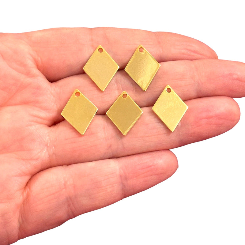 Charmes d’étiquette en losange plaqués or 24 carats 17x12 mm, charmes d’étiquette en losange en or, 5 pièces dans un paquet
